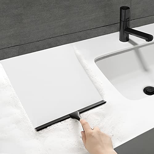 HIWARE All-Purpose Shower Squeegee for Shower Doors, Bathroom, Window and Car Glass - Black, Stainless Steel, 12 Inches - color: Black, size: 12-Inch