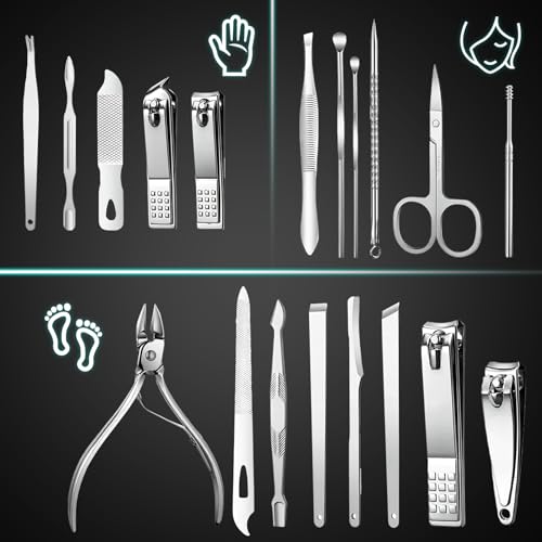 Manicure Set - 19 in 1 Professional Nail Clippers Pedicure Kit, Manicure Tool Kit, Stainless Steel Facial Grooming Set Kit, Gift Idea for Women, Men, Girls, Teens, Black - color: Black