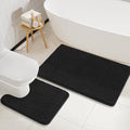LOCHAS Bathroom Rugs Sets 2 Piece, Soft Non Slip Bath Mat Set, 20''x20'' U-Shaped Toilet Rug and 34''x21'' Black Bath Rugs, Washable Absorbent Chenille Toilet Rug Set for Bathroom, Shower, Sink - color: Black