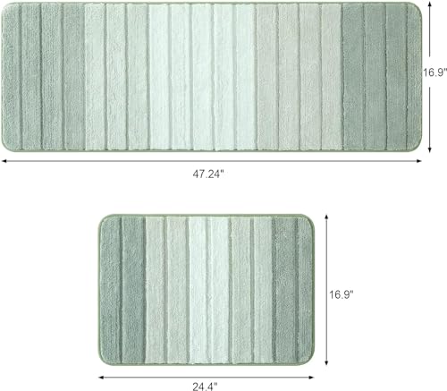 2 Piece Ombre Bath Mat for Bathroom, Non Slip Ultra Soft and Thick Water Absorbent Bath Carpet, Machine Washable & Quick Dry Bathroom Rug, for Bedroom Door Living Room Green-17" x 47" Plus 17" x 24" - color: Green Rug, size: 17" x 47" + 17" x 24"