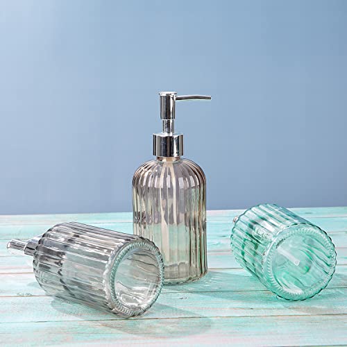 Bathroom Accessories Set, 15oz Glass Soap Dispenser Bottle for Bath Decor, 3 Pack Set - color: Multicolor/15 Oz