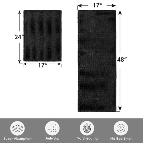 MIULEE Set of 2 Waffle Bathroom Rugs, Boho Bath Rugs Non Slip Washable, Super Absorbent Bath Mats, Ultra Soft Rubber Backed Shower Mats for Bathroom Floor, Tub and Shower, Black, 17"x24"+17"x48" - color: Black, size: 17''x24'' + 17''x48''
