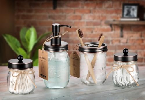 SheeChung Mason Jar Toothbrush Holders, Glass Toothbrush Holders for Bathroom, Bathroom Essentials, Mason Jar Bathroom Accessories Set, Bathroom Countertop Organizer-Oil Rubbed Bronze - color: Oil Rubbed Bronze