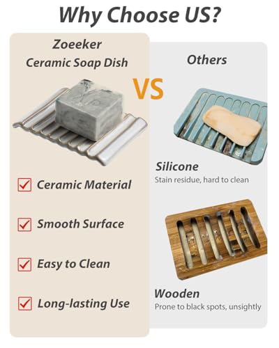 Zoeeker Soap Holder, Ceramic Bar Soap Dishes Soap Saver for Bathroom, Shower, Sink, Kitchen, Countertop, Bath Tub, Keep Soap Bars Dry, White - color: Beige White, size: Wave
