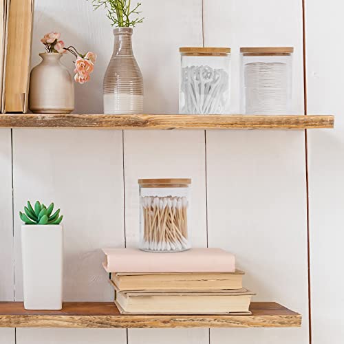 BKYFPQ 3 Pack Glass Qtip Holder Dispenser Set - Apothecary Jars with Lids for Vanity Makeup Organizer - Bathroom Canister Storage Organizer for Cotton Ball,Swab,Round Pads,Floss