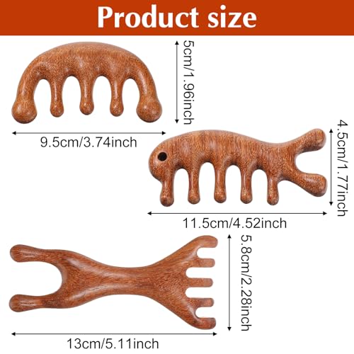 QfwdfcTrenz 3PCS Wooden Scalp Massager, Head Massage Tool, Deer Antler Comb, Reduction Head Massager Comb Deep Relaxation and Stress Reduction for Wellness and Self Care