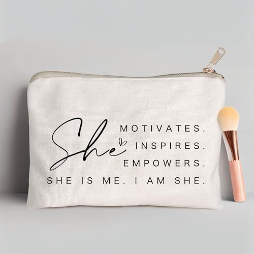 She Motivates Inspires Empowers Makeup Bag She is Me Entrepreneurship Gift Women's Motivational Cosmetic Bags Powerful and Inspirational Travel Bag Gift for Her - color: She Motivates