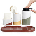 Bosilunlife Ceramic Soap Dispenser Set with Sponge Cup, Brush Cup & Tray | 4-Piece Ceramic Set Includes 12 Oz Foam Soap Dispenser, Sponge Cup, Brush Holder and Tray for Kitchen or Bathroom Counters. - size: Foam Pump