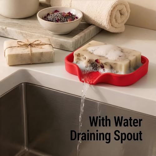 Zulay Kitchen Small Silicone Sponge Holder (4.9x3.3”) – Space-Saving Sink Organizer Tray for Sponge, Soap, Brush & More – Compact Non-Slip Dish for Kitchen & Bathroom (Red) - color: Red (Small), size: Small (4.9x3.3)