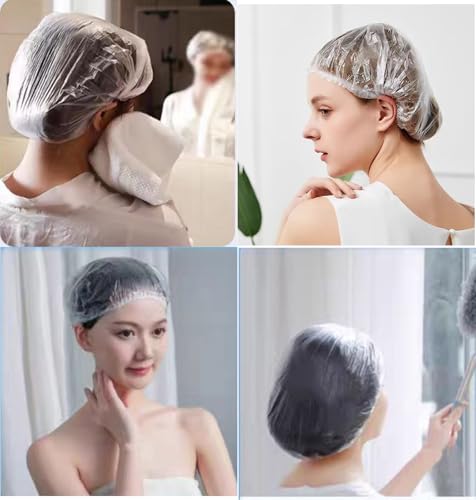 200 PCS Disposable Shower Caps Plastic Clear Hair Cap Elastic Waterproof Hair Bath Caps Thickening Shower Cap for Women Men Kids Girls Hotel and Hair Salon Travel Spa Home Use Beauty Salon Accessories