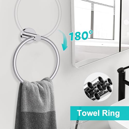 Polished Chrome Towel Bar Bathroom Hardware Accessories Set, 5 Pieces Toilet Paper Holder Towel Racks Set for Bathroom Stainless Steel Wall Mounted 23.6 in - color: Polished Chrome, size: 5 Pieces A