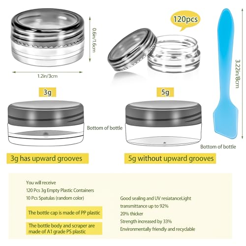 120 Pack 3g Plastic Jars with Lids, 3ml Round Clear Cosmetic Containers Makeup Jars, 3gram Travel Size Container Jar with Spatulas for Makeup Sample Lotion Cream Ointment Salve Balm Powder - color: Black, size: 3g