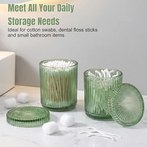 Bathroom Soap Dispenser & Toothbrush Holder Set 4Pcs Green Glass | Bathroom Accessories Set Includes Soap dispenser, Toothbrush holder & Qtip holders, Modern Bathroom Decor, Housewarming gift - style: 4 pcs Green