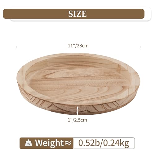 Hanobe Wooden Tray for Coffee Table: Candle Holder Plate Round Decorative Serving Tray - Vintage Table Centerpiece Rustic Farmhouse Home Decor - color: Light Burnt Wood