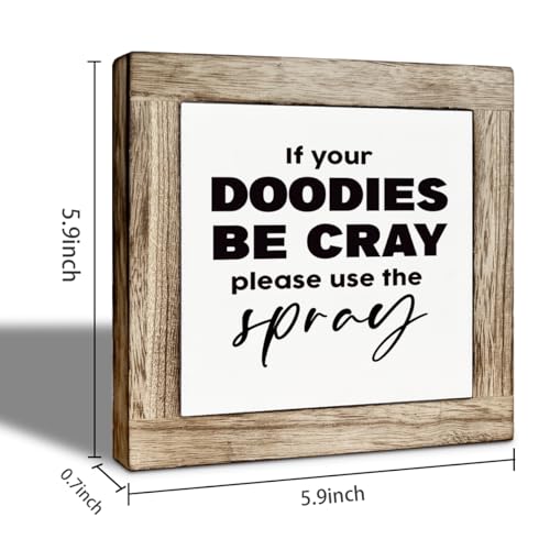 Funny Bathroom Decor, If Your Doodies be Cray Please Use the Spray Wood Box Sign, Farmhouse Bathroom Wooden Box Sign, Freestanding Decoration for Toilet Restroom 5.9×5.9 inch - color: color34