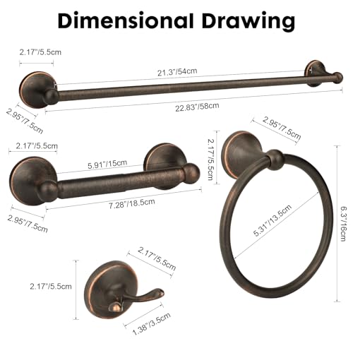 4 Piece Antique Bathroom Hardware Accessories Set Oil Rubbed Bronze,24 Inch Towel Bar Set,Towel Rack for Bathroom,Bathroom Towel Holder Bronze - color: Oil Rubbed Brushed Bronze