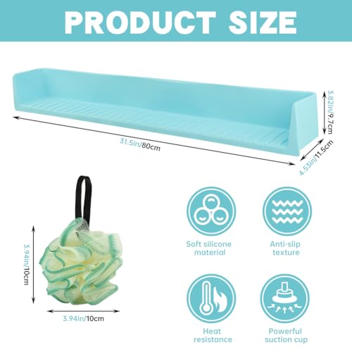 Bathtub Splash Guard, Longer Silicone Splash Guard for Bathtub with 11 Suction Cups, Prevents Water Spills in Bathroom, with Storage Area, 31.5" x 4.53" (Color:Blue)
