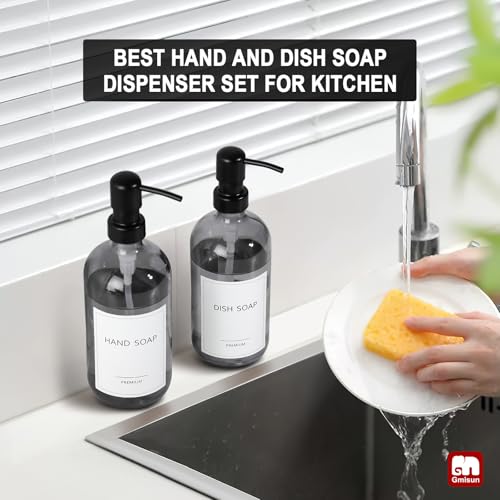 GMISUN Black Soap Dispenser, 2 Pack Hand Soap Dispensers for Bathroom, 17 Fl Oz Dish Soap Dispenser for Kitchen with Stainless Steel Pump, Modern Liquid Soap Bottle Set - color: Clear Black Bottle + Black Pump