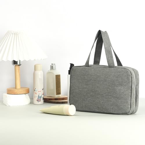 Travel Makeup Bag, Large Capacity Women's Makeup Bag, Waterproof Portable Four-Fold Travel Storage Box, Layered Mesh Toiletries Bag, Suitable for Daily Use, Business Travel, Tourism, etc. (Grey)
