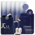 XLHOMO Bathroom Set - Navy Blue Bathroom Sets with Shower Curtain and Rugs, 24PCS Shower Curtain Set with Hooks, Soap Dispenser, Soap Dish, Toilet Brush Holder and Trash Can for Housewarming - color: Navy Blue and Gold, size: Bathroom Set+Shower Curtain+B