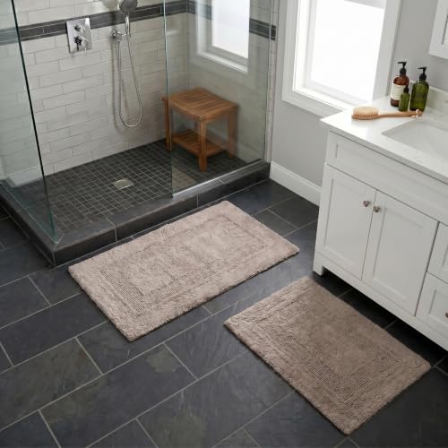 Bathroom Rugs - 2-Piece Cotton Bathroom Mat Set - Machine Washable Bath Mats for Washroom, Kitchen, or Laundry Room by Lavish Home (Taupe) - color: Taupe