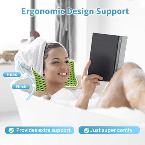 Luxury Bath Pillows for Tub, Slip Resistant Waterproof Bath Pillows for Tub Neck and Back Support with 2 Strong Suction Cups, Relaxing Spa Essentials (Green) - color: Green
