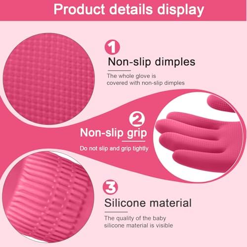 Rubber Gloves for Cleaning with Long Cuffs Waterproof Dishwashing Household Gloves with Grip for Kitchen Bathroom - color: Pink, size: Medium