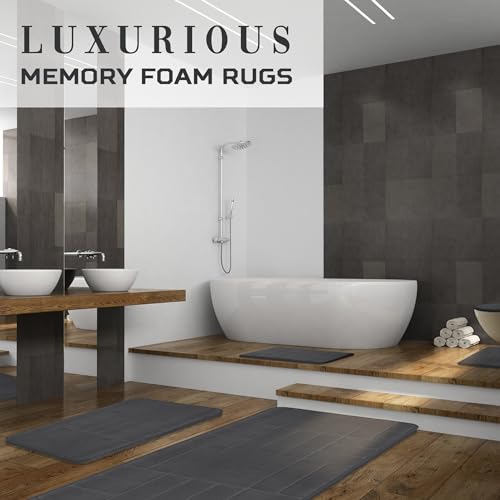 Bathroom Rugs Set - Soft Non Slip Memory Foam Large Bathroom Rug Mats - Perfect Combination of Luxury and Comfort (Charcoal/Line Design, 5 Piece Set) - color: Charcoal / Line Design