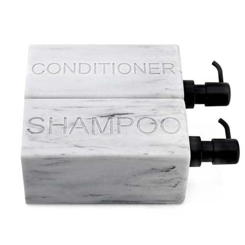 Rectangular Resin Dispenser Premium Bathroom Shampoo Conditioner Body Wash Bottle Modern Refillable Pump Design - color: Marble