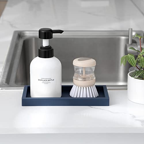 Silicone Bathroom Vanity Tray Dish Soap Holder Sink Organizer, Dark Blue | Small, Thickened Silicone, Easy to Clean, Waterproof, Non-Slip, for Countertop, Kitchen, Bedroom, Dresser - color: Navy Blue, size: 7.9" x 4.0"