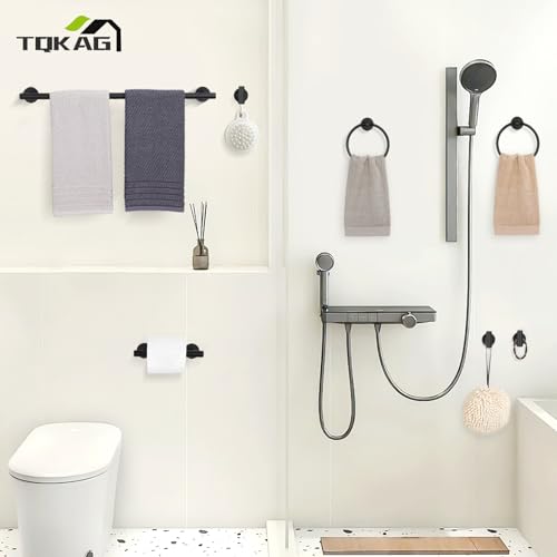 TQKAG 8-Pieces Bathroom Hardware Set Matte Black SUS304 Stainless Steel Bath Towel Bar Set 23.6 Inch Round Bathroom Accessories Kit Wall Mounted - color: Matte Black, size: 8-Pieces Set