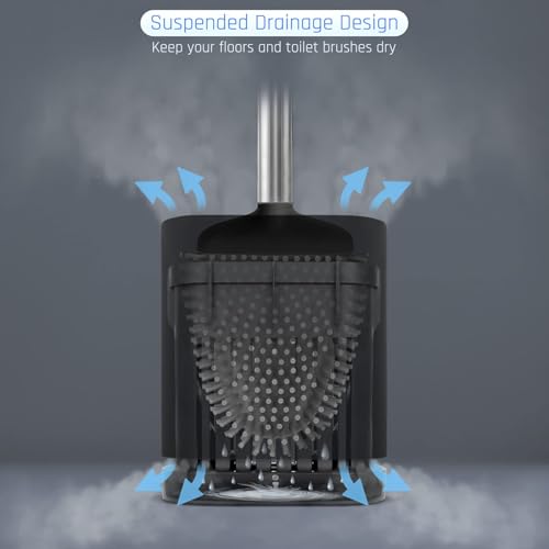 Sellemer Toilet Brush and Holder Set - Flexible Toilet Bowl Brush Head with Silicone Bristles, Compact Size for Storage and Organization, Ventilation Slots Base (3 Pack, Black) - color: Black-3pcs