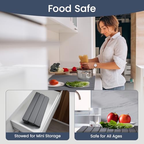Meowoo Stone Drying Mat for Kitchen Counter, 23.6"x15.3" Foldable Diatomaceous Earth Mat, Super Absorbent, Quick-Dry Bath & Kitchen Pad for Dishes, Cups, Non-Slip, Fits Any Countertop - Dark Gray - size: 23.6" x 15.3"
