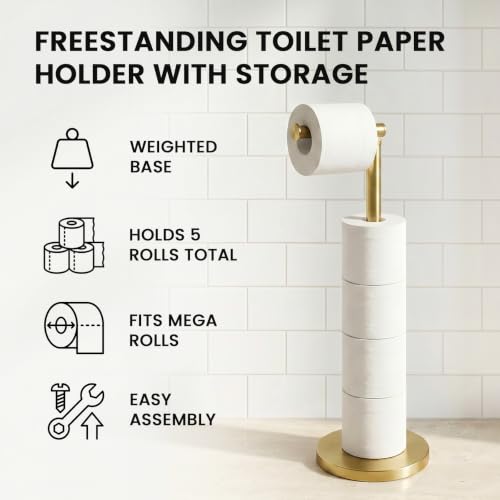 Cesun Extra Weighted Base Toilet Paper Holder Stand - SUS304 Rust Proof Free Standing Tissue Roll Holder for 4 Rolls, No Tipping, No Slipping, Gold - color: Gold