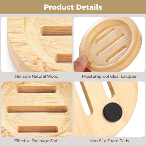 24PCS Bamboo Soap Dishes,3.2 in Round Wooden Soap Holder with Drainage Slots, Waterproof Lacquered Soap Bar Tray for Bathroom Shower, Shampoo Bar Holder, Scrub Sponge Tray