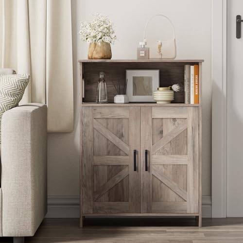 Homhedy Farmhouse Bathroom Storage Cabinet with 2 Doors, Toilet Paper Cabinet with Adjustable Shelf, Small Bathroom Cabinet for Kitchen/Laundry/Living Room, 11.8 x 23.6 x 31.5 Inches, Greige - color: Greige