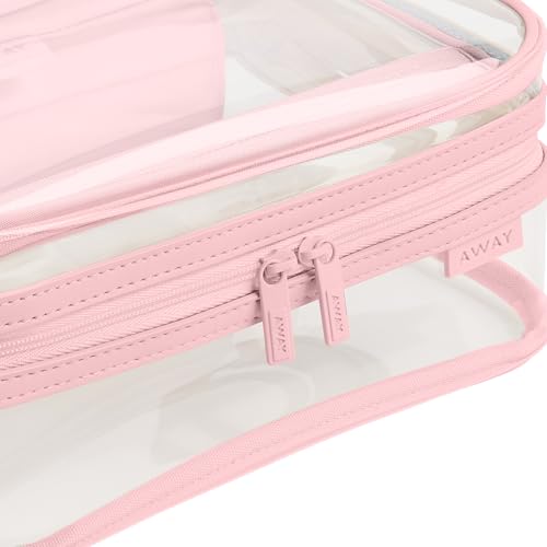 Away Clear Toiletry Bag - Water-Repellent Travel Toiletry Bag with 2 Compartments, U-Zip Opening, Interior Zip Pocket - Blush Pink - color: Blush Pink