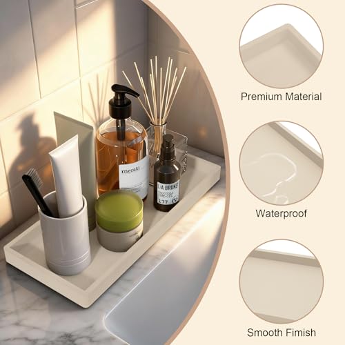 Bathroom Vanity Tray, 7.8 x 3.9 Inch Silicone Bathroom Tray Countertop, Non-Slip Decorative Tray for Bathroom, Kitchen, Toilet to Organize Perfume, Jewelry, Soap, Waterproof, Beige - color: Beige, size: 7.8" x 3.9" x 0.8"