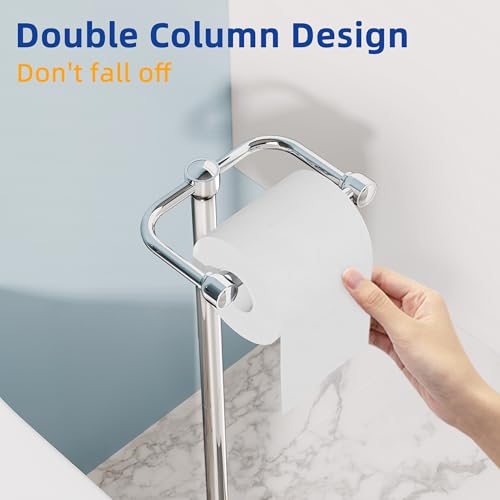 RUACQ Toilet Paper Holder Stand, Bathroom Toilet Paper Roll Holder Free Standing, Toilet Tissue Holder Stand with Post Pivoting Design, Stable Weighted Base, SUS304 Stainless Steel (Chrome) - color: Chrome, size: Free Standing