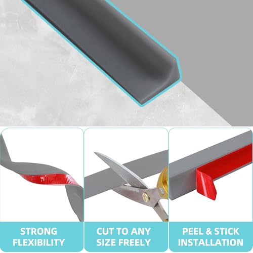 Shower Threshold Water Dam,Walk in Shower Water Guard, Shower Dam Water Barrier Bathroom Sink Splash for Dry And Wet Separation Caulk Seal Strip Edge Trim (39Inch, Gray) - color: Gray, style: 39Inch