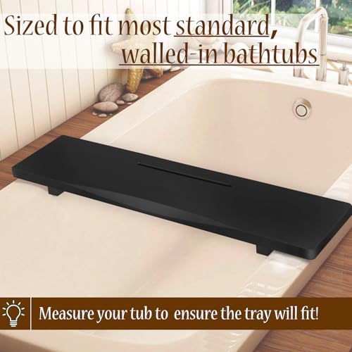 Stylish Black Bamboo Bathtub Tray Caddy with Adjustable Legs, Minimalistic Design Bath Tray for Tub, Bathtub Accessories, Fit Standard and Against Wall Bath Tubs, Gift Idea for Women - color: Black-bamboo, size: 29.5"×9"×2"