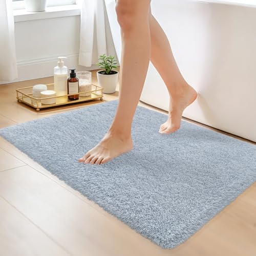 Bathroom Rugs 30"x20", Extra Soft Absorbent Plush Bath Mat Rubber Backing Quick Dry, Machine Washable Bath Mats for Bathroom Tub, Floor, Shower, Bedroom, Blue Grey - color: Blue Grey, size: 30" x 20"