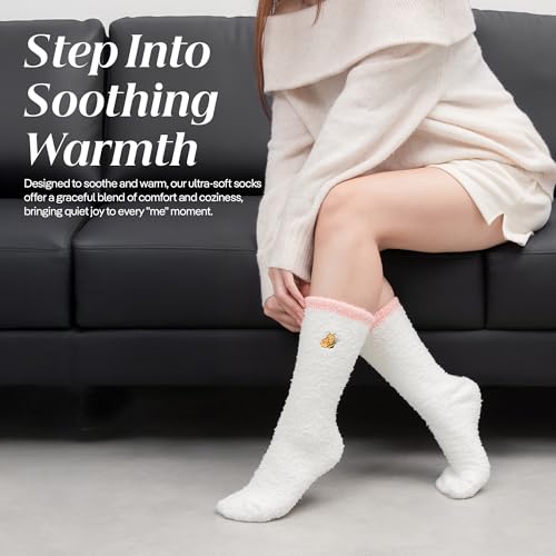 CoolMate Cozy Soft Cloud Socks, Fuzzy Socks for Women - color: D.02 - Embroidered Bee