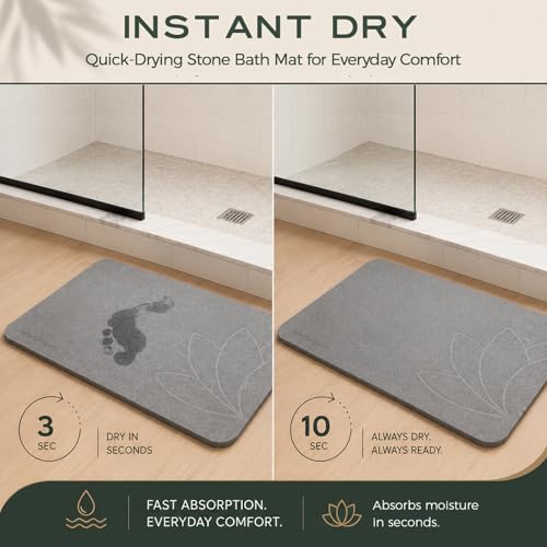 Stone Bath Mat for Bathroom – Diatomaceous Earth Bath Mat, Quick Dry Bathroom Stone Mat, Non Slip Bath Stone Mat 23.6”×15.4” | West Lotus by JapandiSpirit - color: West Lotus