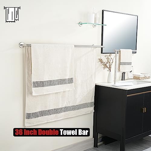 JQK Double Bath Towel Bar, 39 Inch 304 Stainless Steel Thicken 1mm Towel Rack for Bathroom, Bath Towel Holder Brushed Wall Mount, Useable Length 36 Inch, TB100L36-BN - color: Brushed, size: 39 Inch
