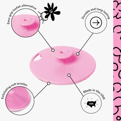 Boie USA Body Scrubber with Handle - Hygienic, Exfoliating Loofah Alternative - Feels Like Silicone Scrubber Gentle on Sensitive Skin, Hypoallergenic, BPA & Latex-Free, Made in the USA (Pink) - color: Pink