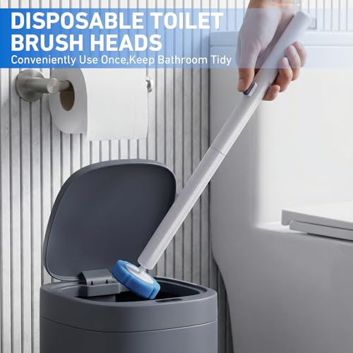 Disposable Toilet Brush 2 Pack- Toilet Bowl Cleaner, Toilet Bowl Brush, Each Toilet Wand with 10PCS Brush Refills for Bathroom Deep Cleaning Long Round Shape (2 Pack, White) - size: 2 Brush + 20 Refills