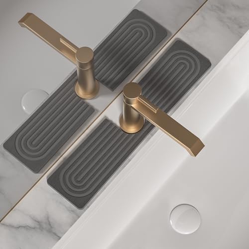 Faucet Mat for Kitchen Sink, Diatomite Stone Drying Sink Protectors, Bathroom Faucet Splash Guard, Quick Dry Water Absorbing, Non-Slip Stone Tray for Kitchen Counter, Grey, 15.7" x 3.9" - color: Grey, size: 15.7" x 3.9"