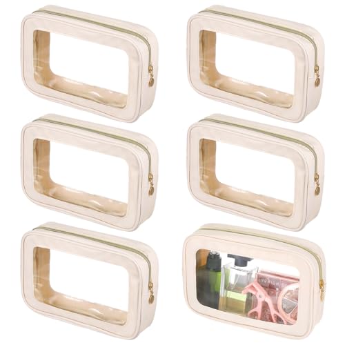6 Pcs White Clear Makeup Bags with Zipper Car Cosmetic Bag PU and PVC Travel Toiletry Pouches for Women Gift, Valentine's Day Wedding Gift