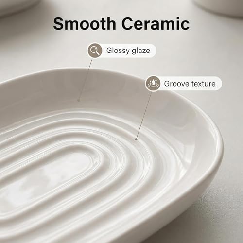 Ceramic Marble Pattern Soap Dish, Textured Raised Soap Saver Tray for Shower Bathroom Kitchen Sink Vanity, Easy to Clean Multi-Use Holder for Bar Soap Jewelry Rings Keys, White (1 Pack) - color: White